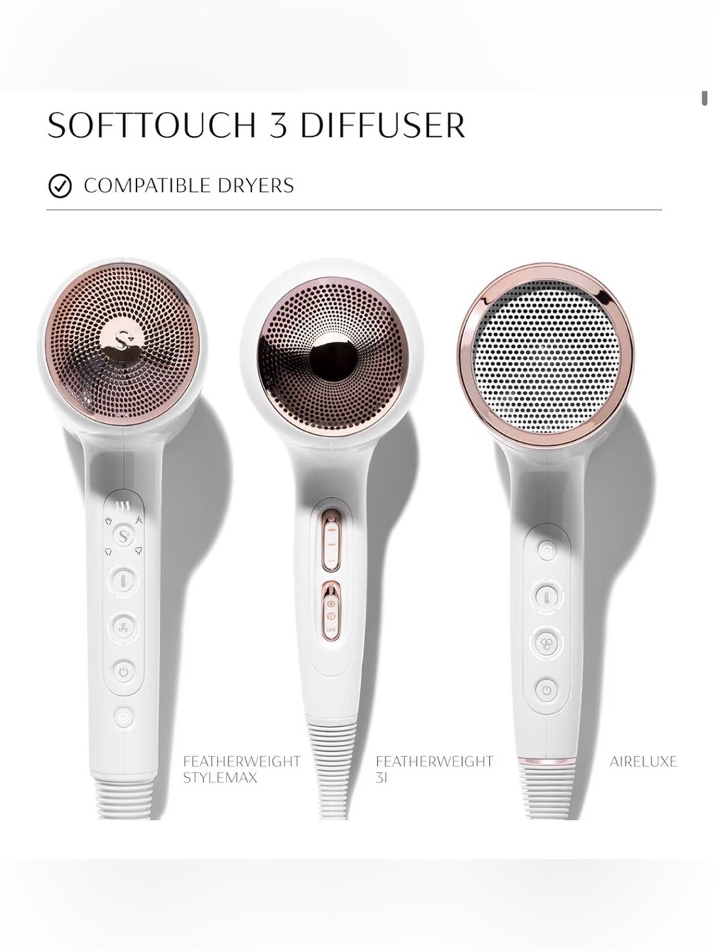 T3 SoftTouch 3 Diffuser NIB for dryers: AireLuxe, Featherweight Stylemax & 3i - Picture 10 of 12